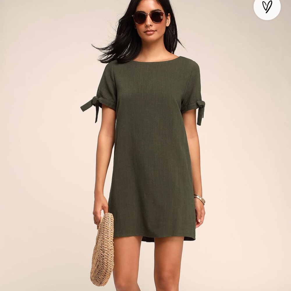 Olive Green Button Back Shift Dress, NEW